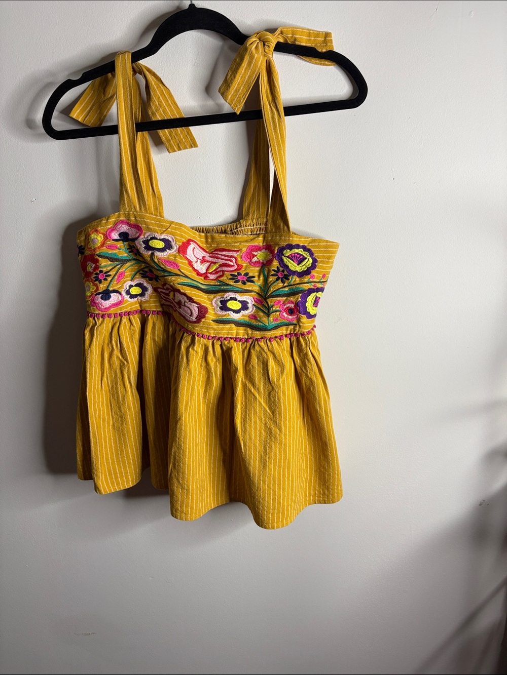 Altar'd State Yellow Embroidered Tie-Shoulder Camisole